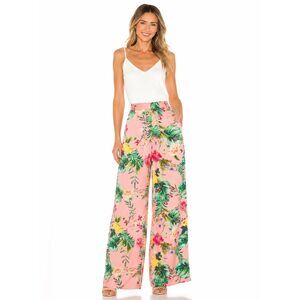 L’AGENCE Gavin Wide Leg Silk Pant in Pink Blush Tropical Floral Boho NWOT